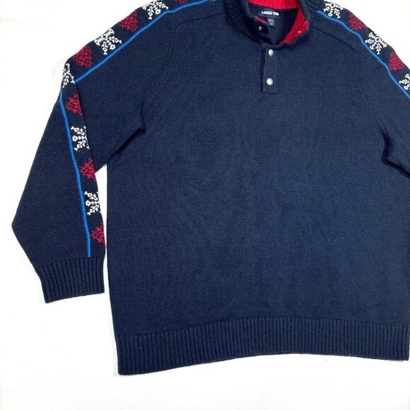Lands End Wool Blend Fair Isle Nordic Snowflake 1/4 Button Knit Sweater Mens XL - Picture 3 of 11